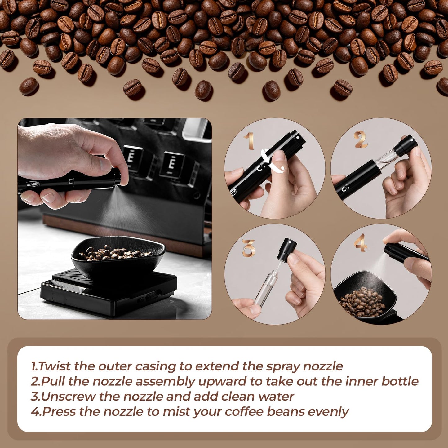 IKAPE Plastic Coffee Bean Dosing Cup and Spray Bottle Kit for Espresso, Coffee Bar Accessories for Reducing Coffee Power Static, Dosing Tray for Coffee or Tea, Sugar(Black)