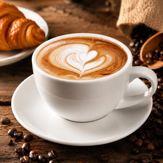 DeeCoo 11 oz White Cappuccino Mug- Large Ceramic Coffee Cup with Saucer - Microwave and Dishwasher Safe, Perfect For Tea, Espresso, Latte - Porcelain Set for Kitchen or Cafe, Baristas, Great Gift