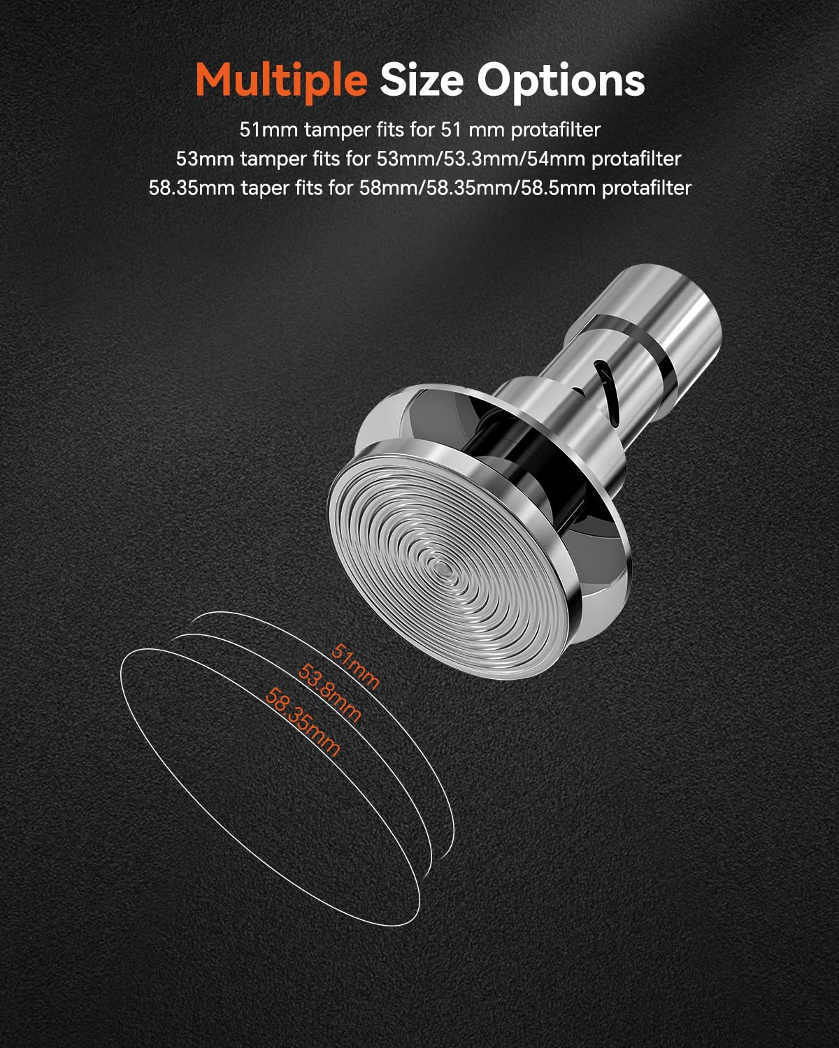MUVNA Espresso Tamper 58mm Sound Feedback, All Stainless Steel, Silver
