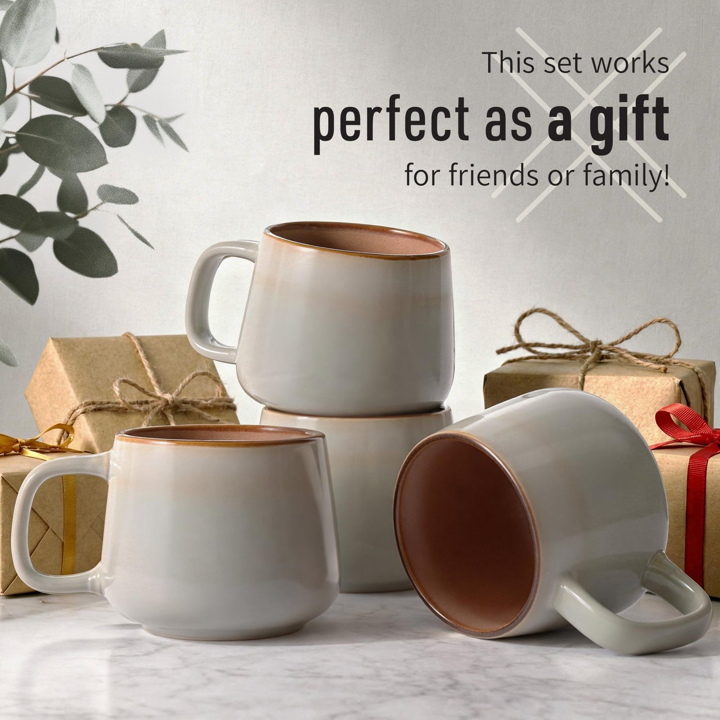 Ava Nord Large Stoneware Ceramic Coffee Mugs Set of 4-16 oz - Sage Ash