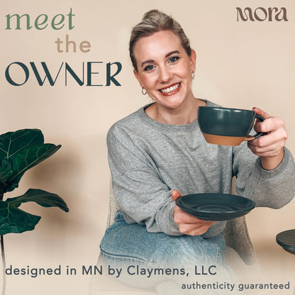MORA Ceramic Latte Art Mug With Saucer - 10.5 oz, Round Bottom For Perfect Pours - Cafe Cups for Cappuccino, Espresso, Coffee, Tea etc - Porcelain Set for Baristas, Great Gift - Shadow Grey