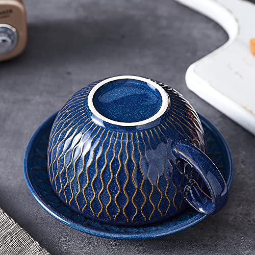 Coffeezone Vintage 12 oz Latte Art Cup & Saucer – Embossed Beige