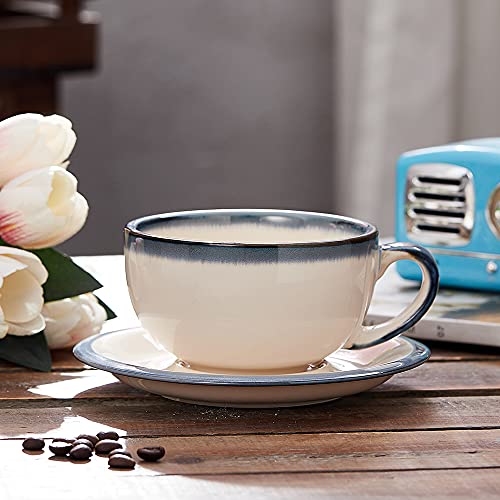 Coffeezone Vintage 12 oz Latte Art Cup & Saucer – Embossed Beige