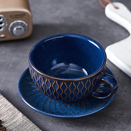 Coffeezone Vintage 12 oz Latte Art Cup & Saucer – Embossed Beige