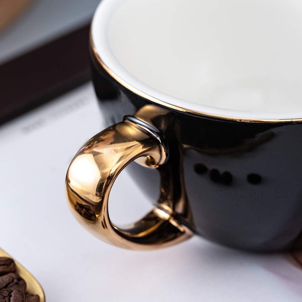 Coffeezone 10 oz Latte Art Cup & Saucer – Peacock Green (Gold Trim)