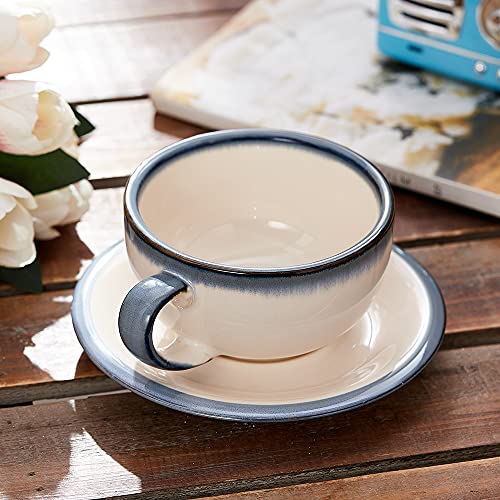 Coffeezone Vintage 12 oz Latte Art Cup & Saucer – Embossed Beige