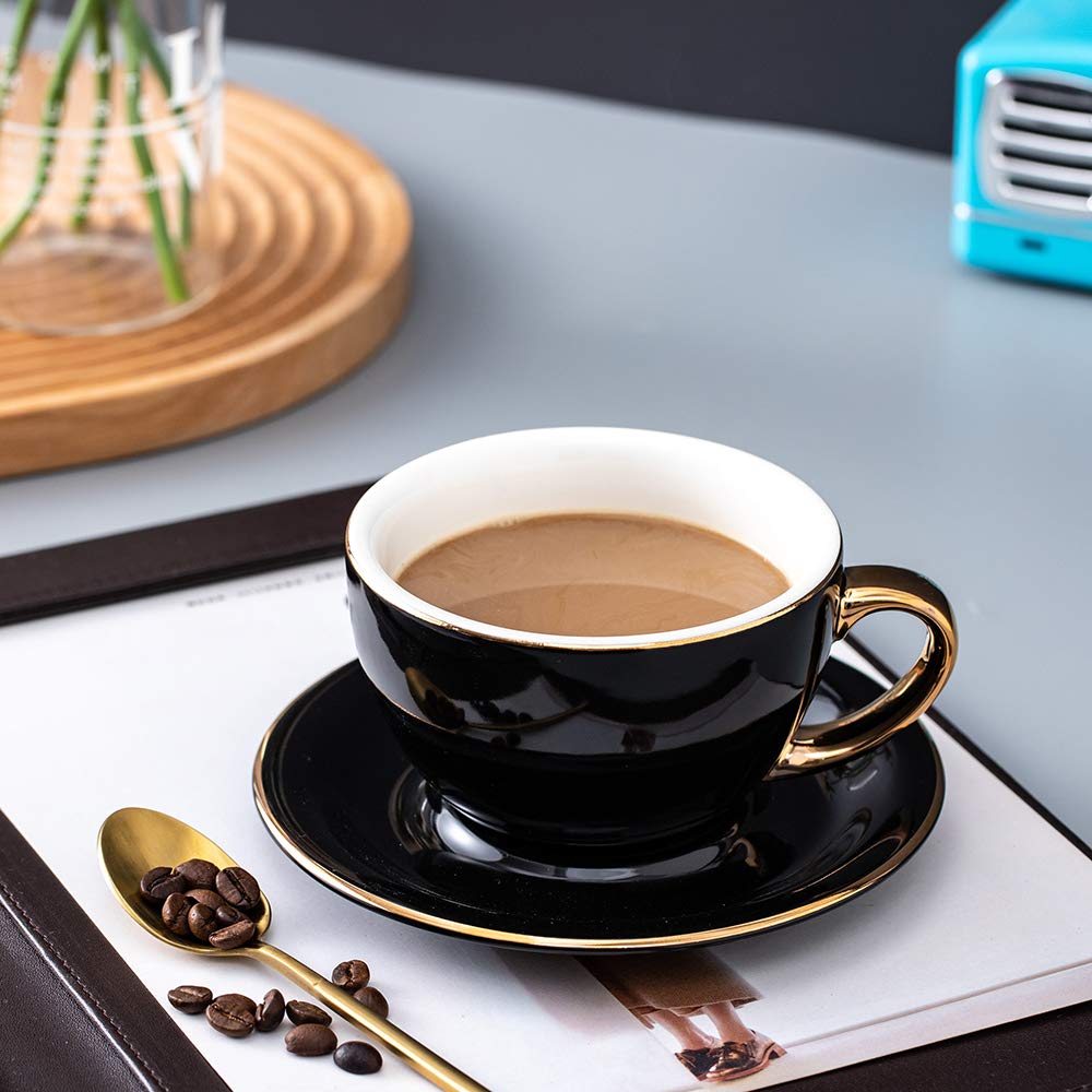 Coffeezone 10 oz Latte Art Cup & Saucer – Peacock Green (Gold Trim)
