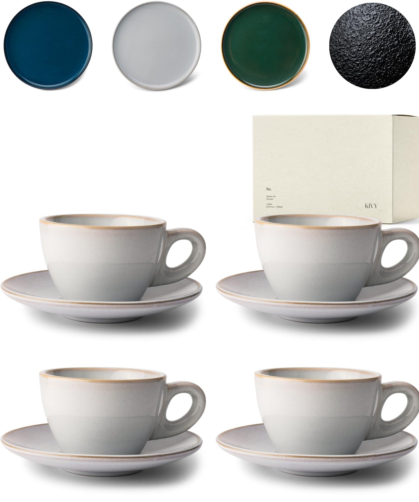 KIVY 3 oz Stoneware Espresso Cups & Saucers (Set of 4) – Blue