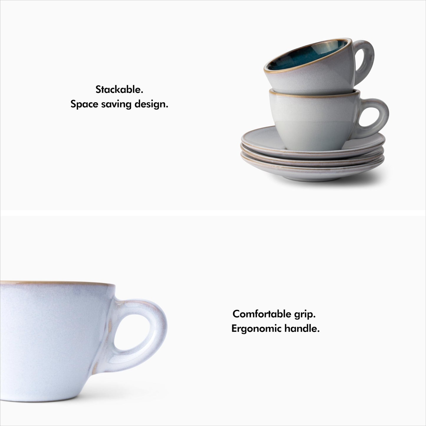 KIVY 3 oz Stoneware Espresso Cups & Saucers (Set of 4) – Blue