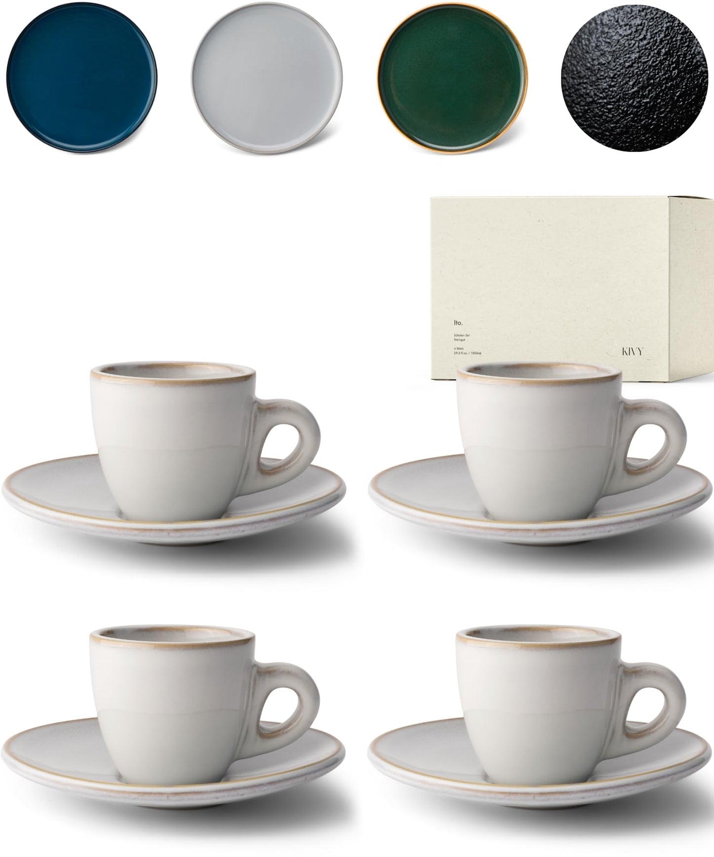 KIVY 3 oz Stoneware Espresso Cups & Saucers (Set of 4) – Blue