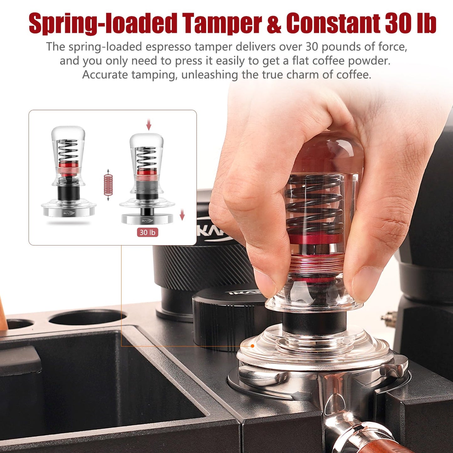 IKAPE 53.3mm Ace Transparent Spring-Loaded Calibrated Tamper