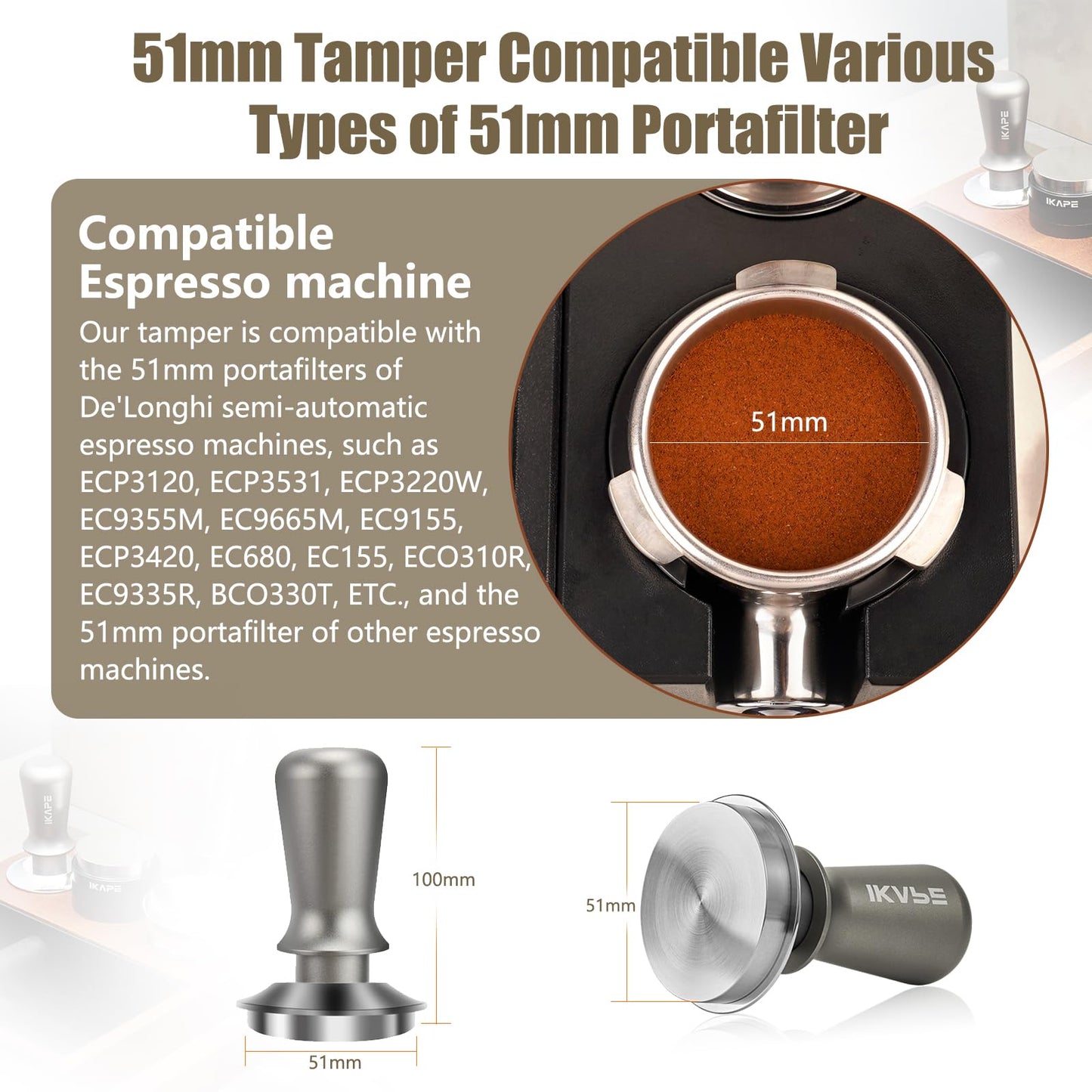 IKAPE 53.3mm Ace Transparent Spring-Loaded Calibrated Tamper