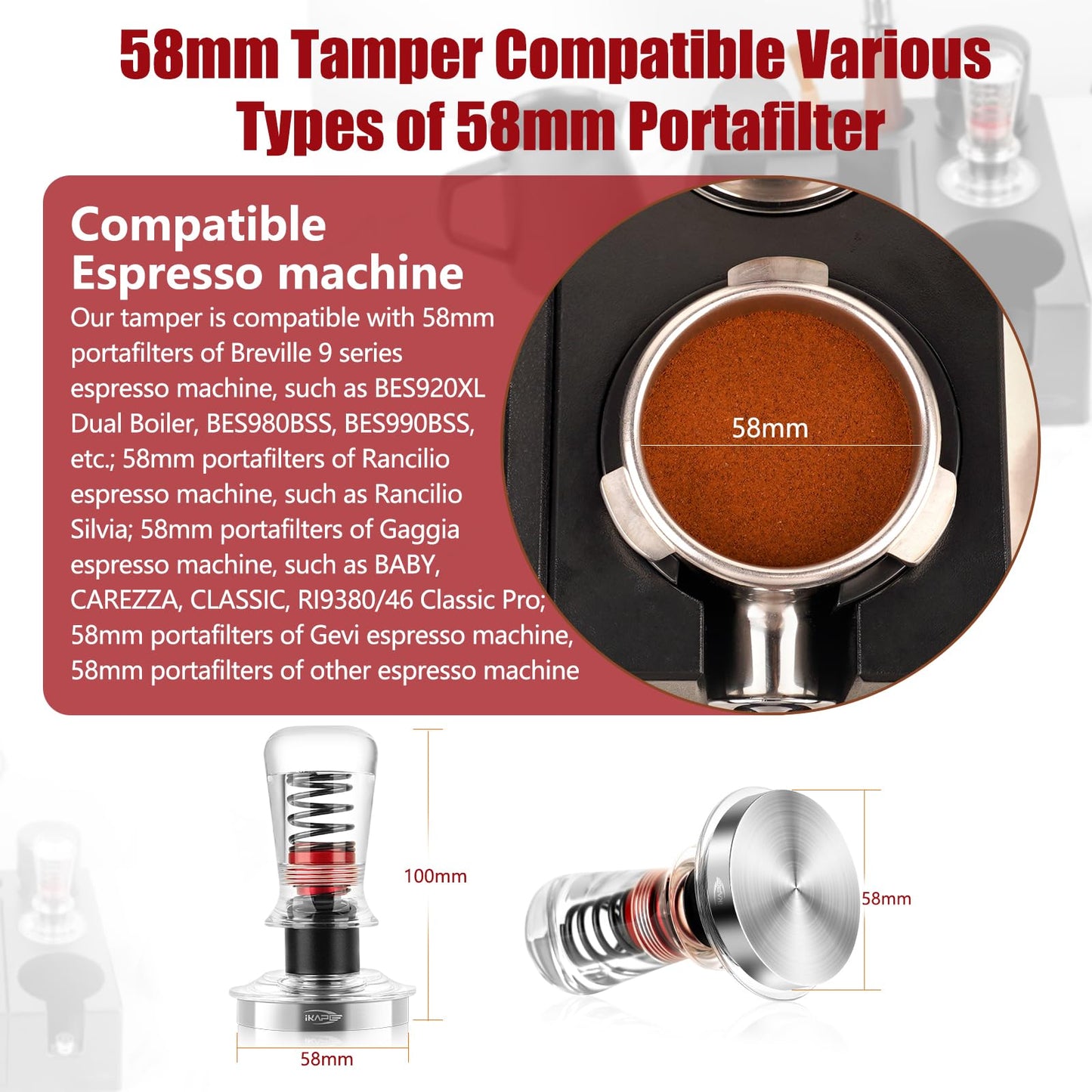 IKAPE 53.3mm Ace Transparent Spring-Loaded Calibrated Tamper