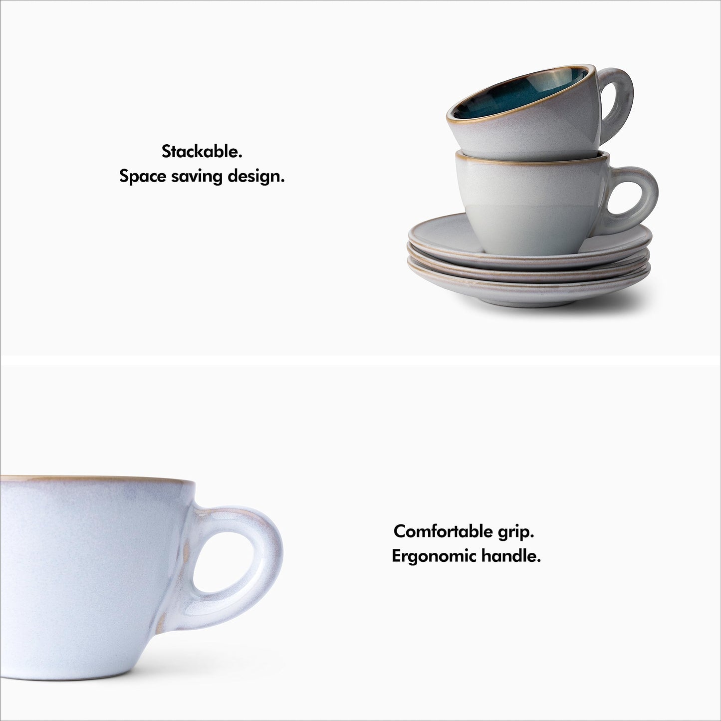 KIVY 3 oz Stoneware Espresso Cups & Saucers (Set of 4) – Blue